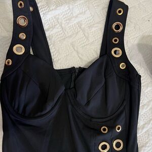 Black Grommet Detail Bustier midi dress